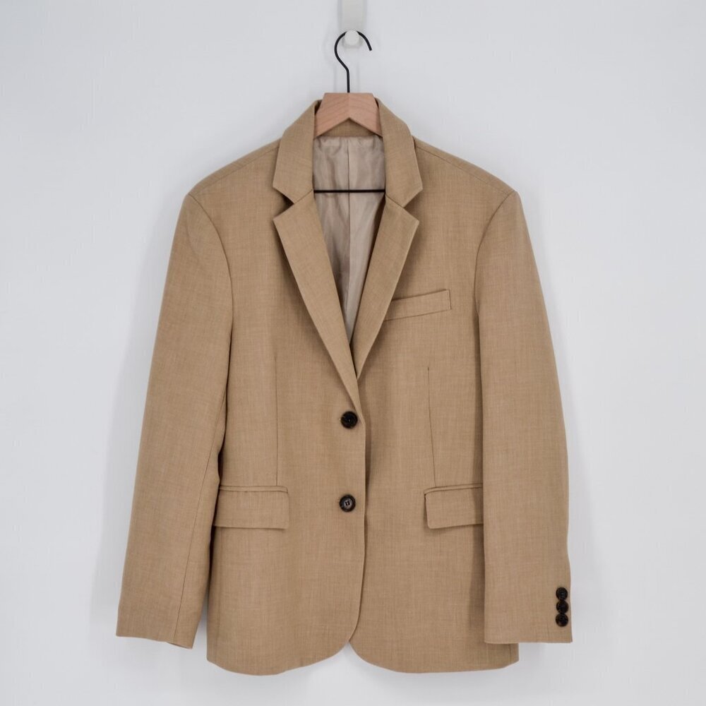 Kiki Love Single Breasted Blazer Jacket Two Button Lapel in Camel Tan Women's S